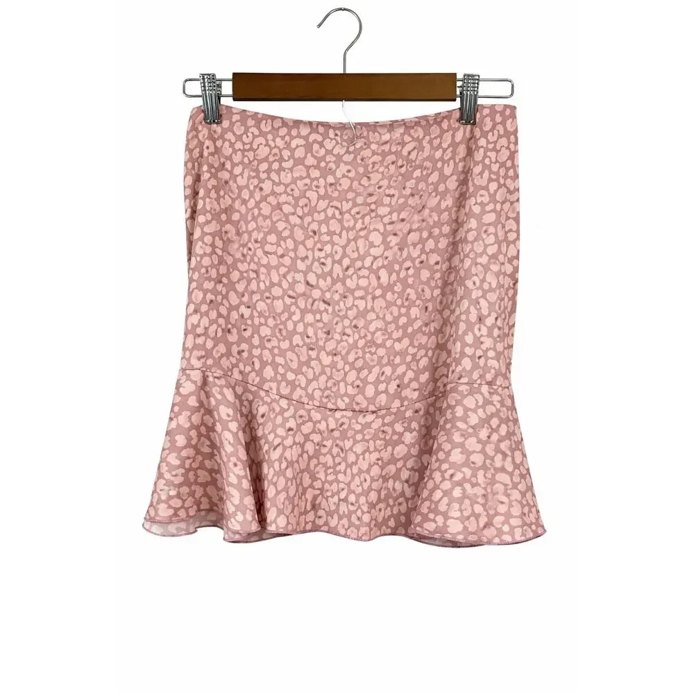 Intimately‎ Free People Pink Leopard Ruffle Hem Mini Skirt Boho Y2K 30 Waist